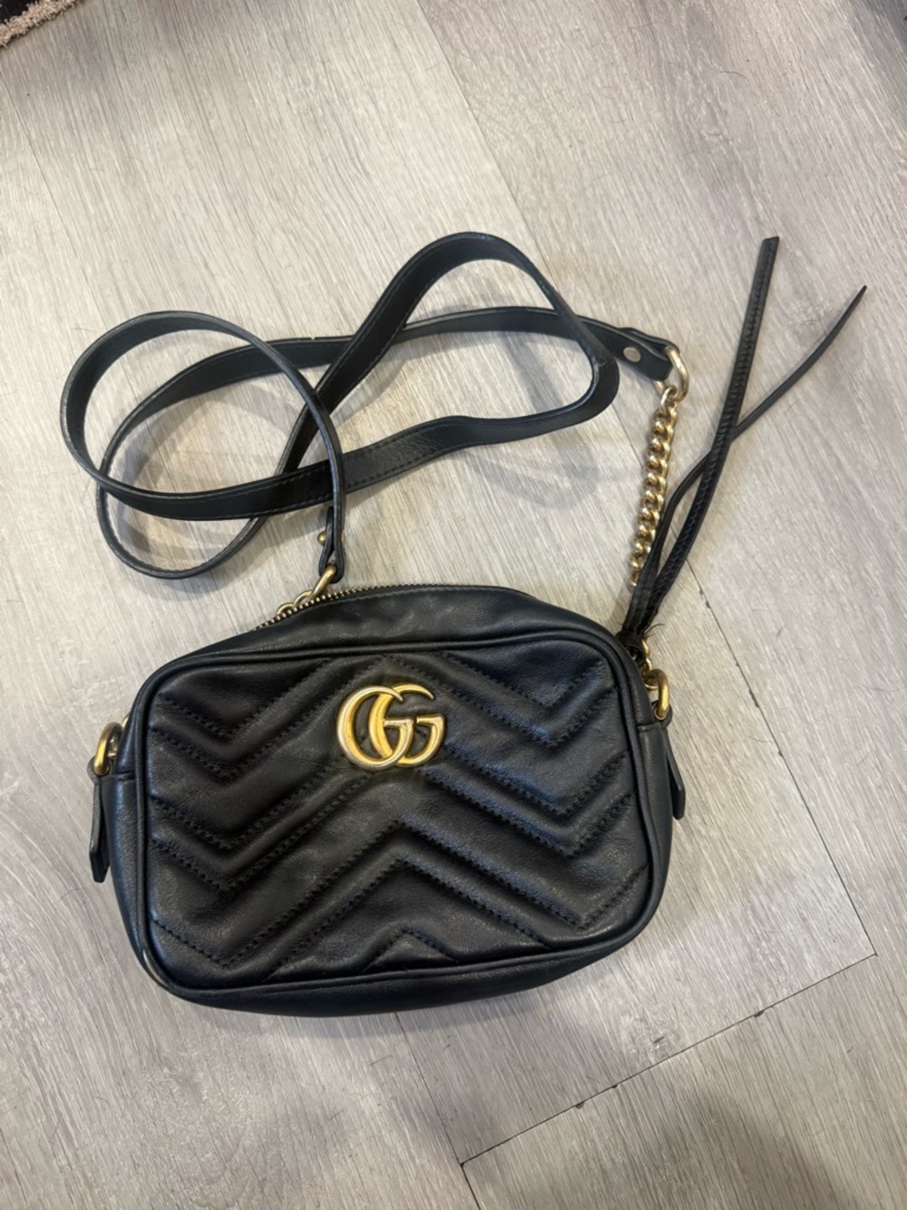 Gucci Marmont Small Matelassé Camera Bag Black Leather GG
